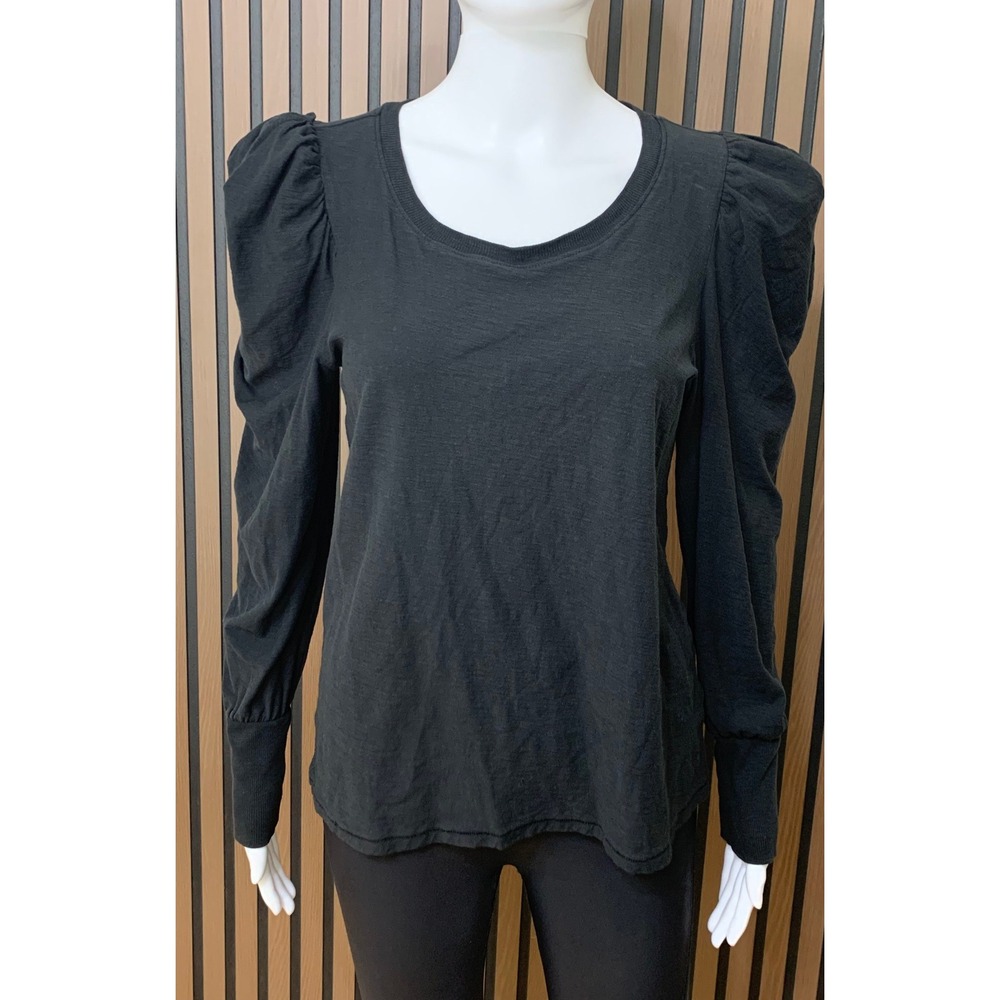 Nation LTD Black Pima Cotton Puff Shoulder Long Sleeve Top Women's Large